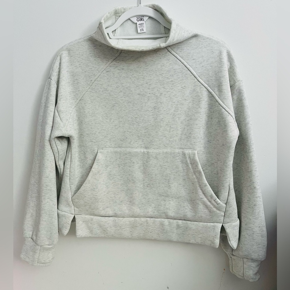 Athleta Girl Funnel Neck Sweatshirt Gray Heather L (12)